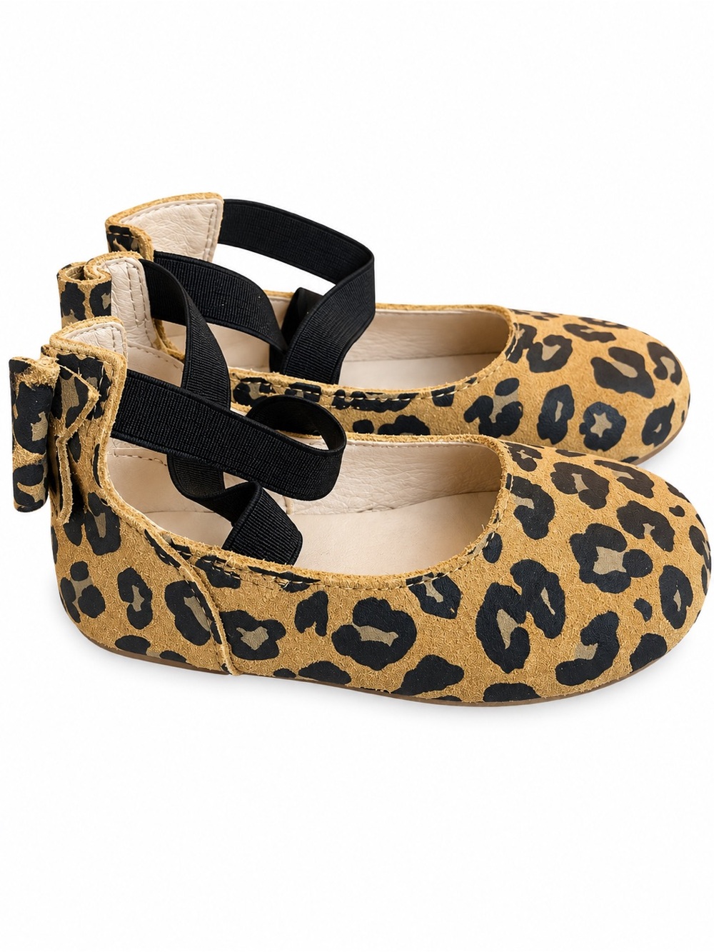 Monkey Feet Leopard Print Ballet Flats with Black Elastic Strap - Kids